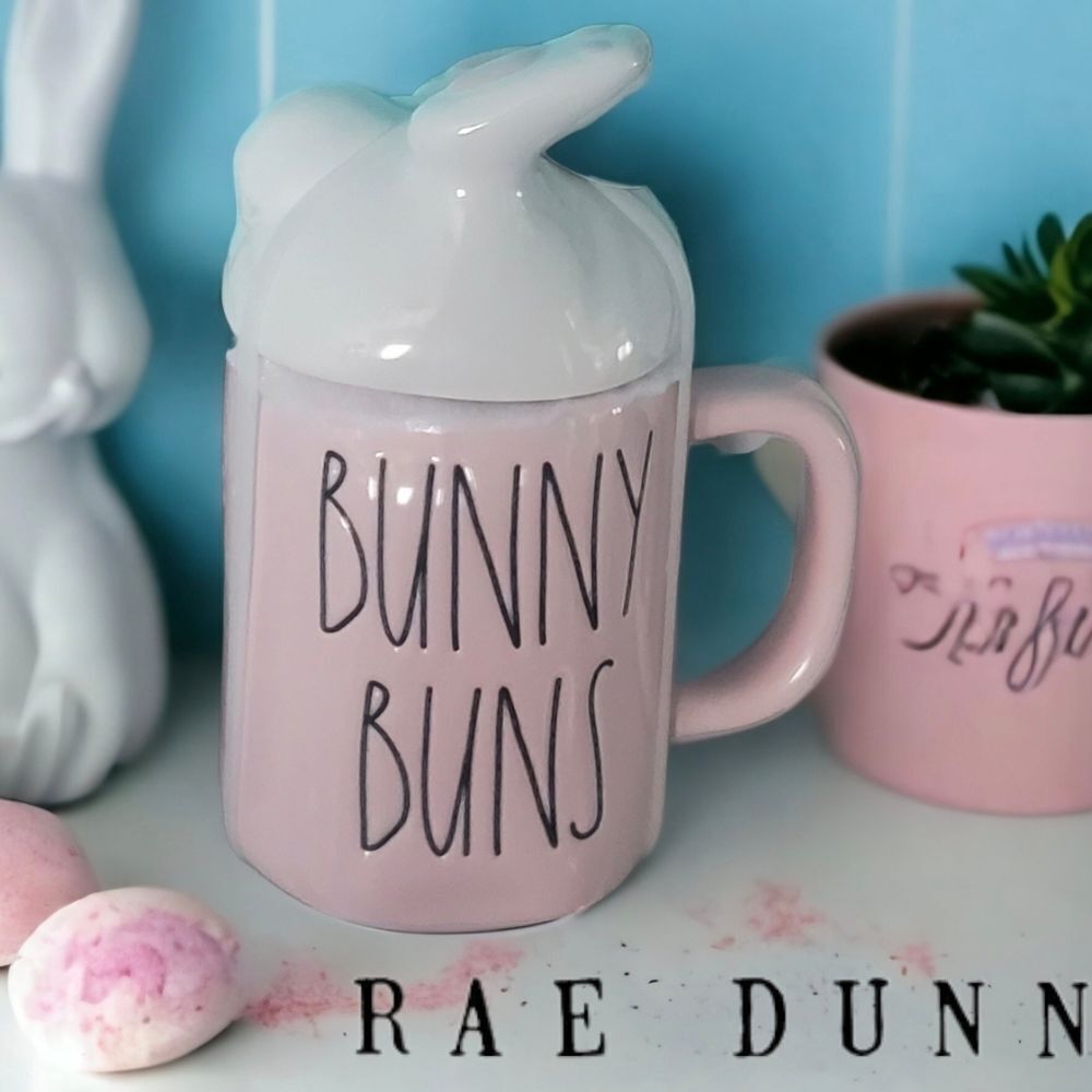 RAE DUNN Bunny Buns Pastel Pink Figural Mug